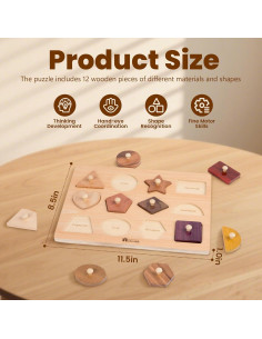 Rompecabezas de Madera Adena Montessori 12 Piezas para Niños 1-2 Años 2