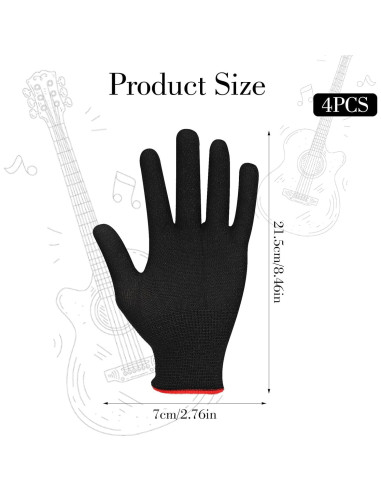 Guantes de guitarra negros - 2 pares - Protección para dedos