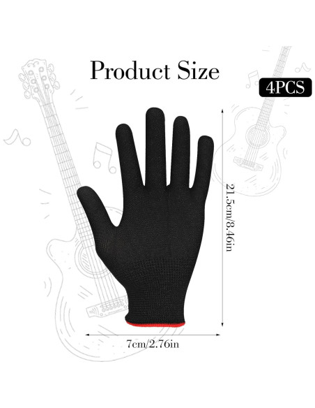 Guantes de guitarra negros - 2 pares - Protección para dedos