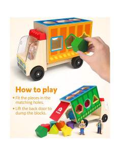 Camión de Clasificación de Formas Coogam - Juguete Educativo de Madera para Niños de 2 a 4 Años 2