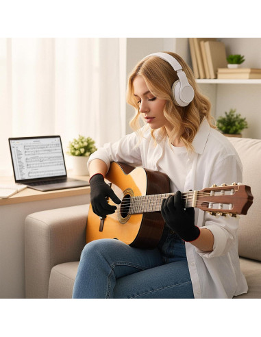 Guantes de guitarra negros - 2 pares - Protección para dedos