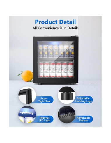 Refrigerador de Bebidas Joy Pebble 36.9L con Puerta de Vidrio