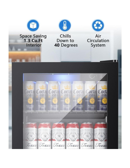 Refrigerador de Bebidas Joy Pebble 36.9L con Puerta de Vidrio