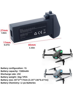 Batería Lipo 3.7V 1500mAh Fytoo para Dron S20 S29 A4 PL-515 2