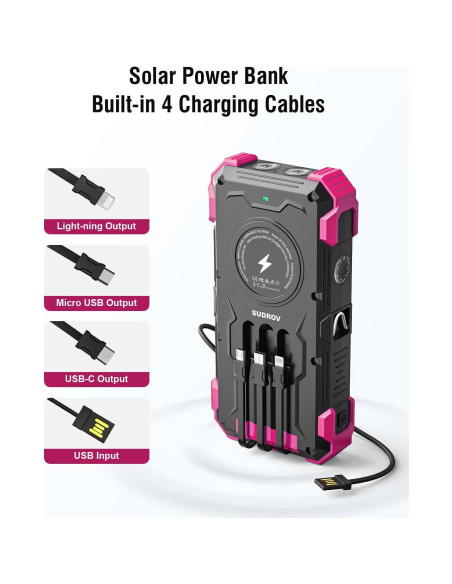 Banco de Energía Solar 42800mAh Sudrov Cargador Inalámbrico