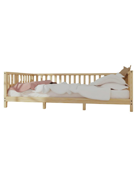 Cama Montessori de Piso Madera Pino Natural 58 cm Altura