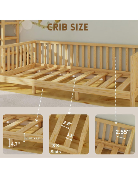 Cama Montessori de Piso Madera Pino Natural 58 cm Altura