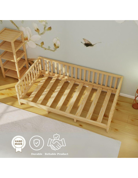 Cama Montessori de Piso Madera Pino Natural 58 cm Altura