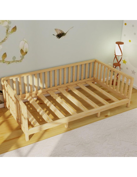 Cama Montessori de Piso Madera Pino Natural 58 cm Altura