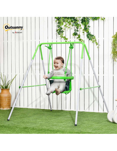 Columpio para Niños Outsunny Verde con Cinturón de Seguridad