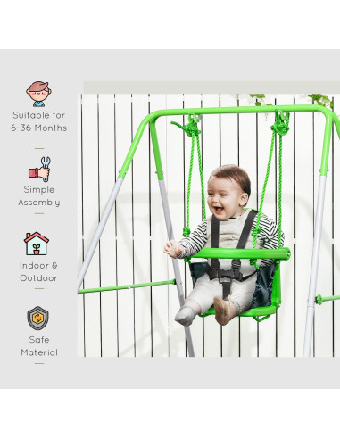 Columpio para Niños Outsunny Verde con Cinturón de Seguridad