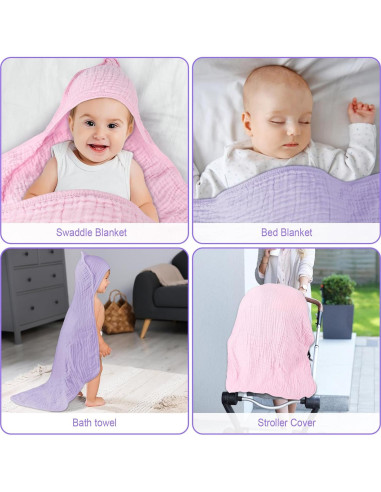 Toallas de bebé Synrroe de muselina con capucha 2 Pack 81x81 cm