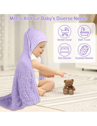 Toallas de bebé Synrroe de muselina con capucha 2 Pack 81x81 cm