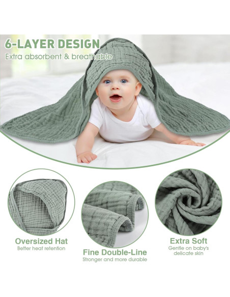 Toallas de Muselina con Capucha Synrroe 2 Pack 81x81 cm