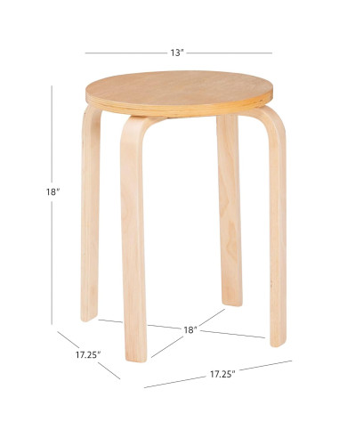 Juego de 4 Taburetes Apilables Linon Natural 45.4 cm