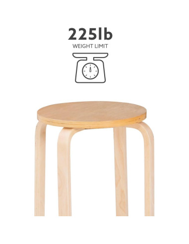 Juego de 4 Taburetes Apilables Linon Natural 45.4 cm