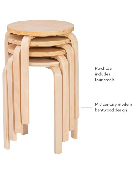 Juego de 4 Taburetes Apilables Linon Natural 45.4 cm