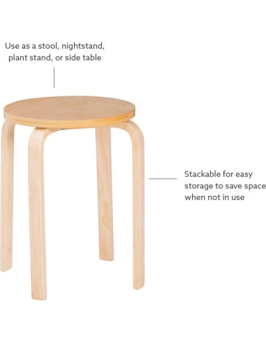 Juego de 4 Taburetes Apilables Linon Natural 45.4 cm