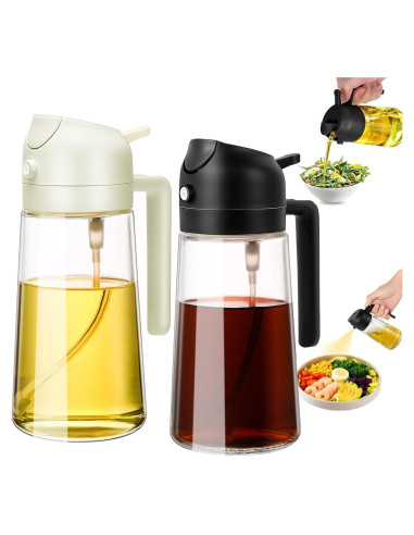 Rociador de Aceite 2 en 1 LUTITASD 470ml Vidrio Negro/Blanco