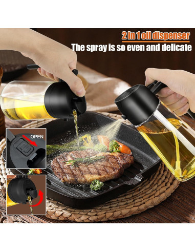 Rociador de Aceite 2 en 1 LUTITASD 470ml Vidrio Negro/Blanco