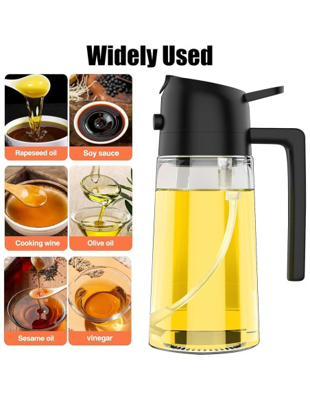 Rociador de Aceite 2 en 1 LUTITASD 470ml Vidrio Negro/Blanco