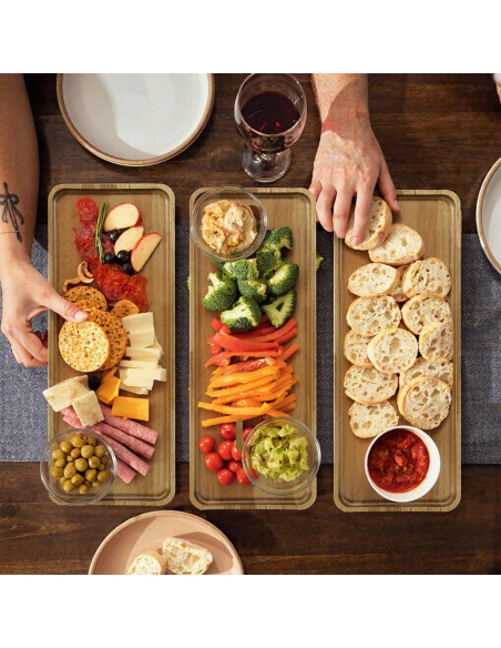 Bandejas de Madera de Acacia Linwnil - 3 Piezas 35.1 cm