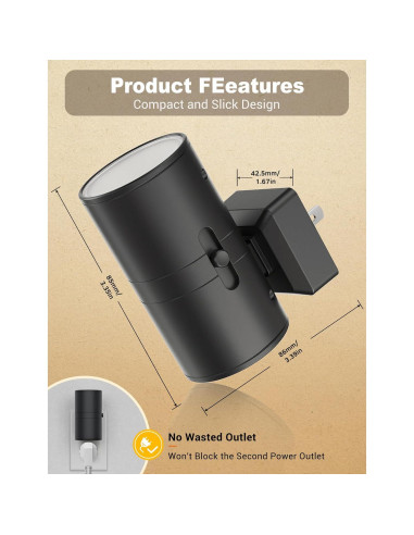 Luces Nocturnas Enchufadas JandCase 2 Paquete Regulables 0-100LM