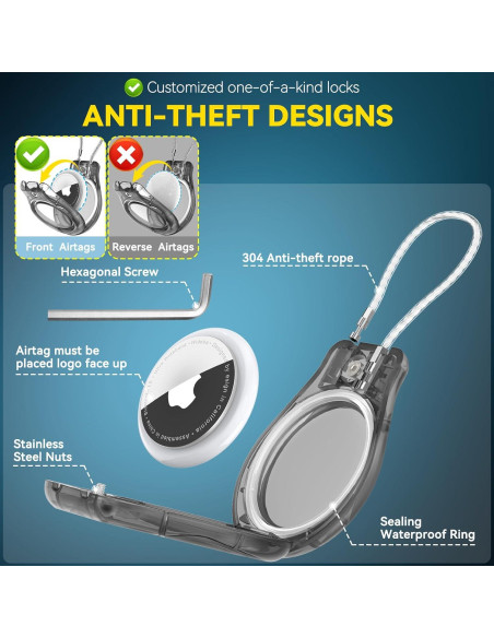 Soporte impermeable para AirTag Inesore IPX8 con cable de bloqueo