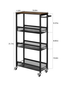 Carrito de Almacenamiento Estrecho MOOACE 4 Niveles Negro 2