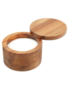 Caja de Sal de Madera de Acacia KITCHENDAO 177ml con Tapa Magnética
