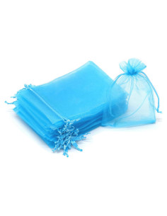50 Bolsas de Organza Azul Lago 7x10 cm para Joyería y Regalos