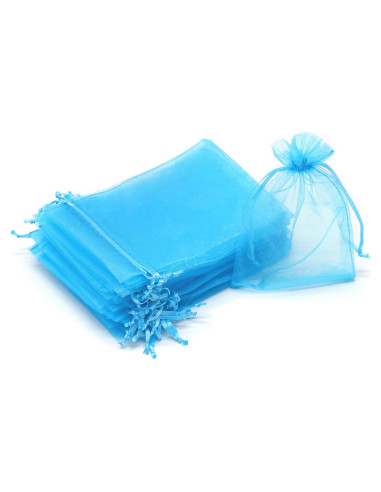 50 Bolsas de Organza Azul Lago 7x10 cm para Joyería y Regalos