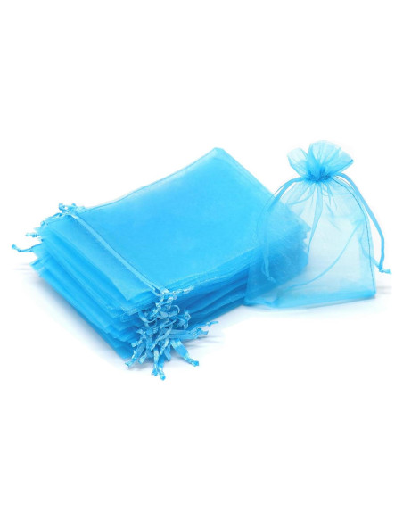 50 Bolsas de Organza Azul Lago 7x10 cm para Joyería y Regalos
