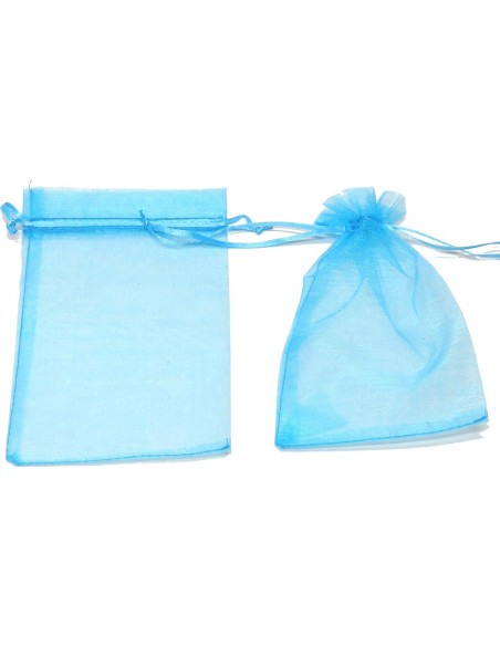 50 Bolsas de Organza Azul Lago 7x10 cm para Joyería y Regalos
