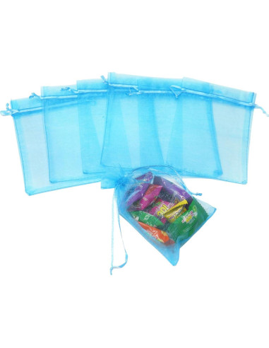 50 Bolsas de Organza Azul Lago 7x10 cm para Joyería y Regalos