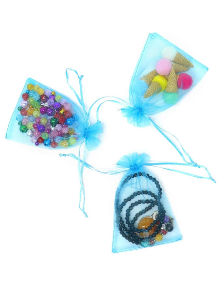 50 Bolsas de Organza Azul Lago 7x10 cm para Joyería y Regalos