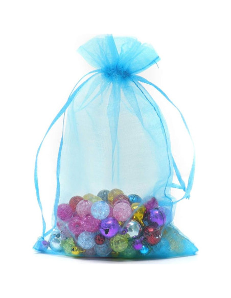 50 Bolsas de Organza Azul Lago 7x10 cm para Joyería y Regalos