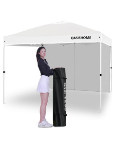 Carpa Plegable OASISHOME 3x3m Blanca con 1 Pared Lateral