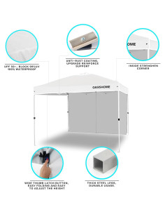 Carpa Plegable OASISHOME 3x3m Blanca con 1 Pared Lateral 2
