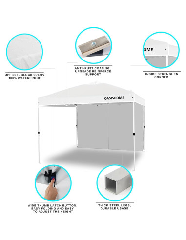 Carpa Plegable OASISHOME 3x3m Blanca con 1 Pared Lateral