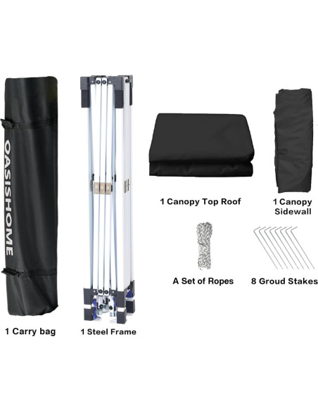 Carpa Plegable OASISHOME 3x3m Blanca con 1 Pared Lateral