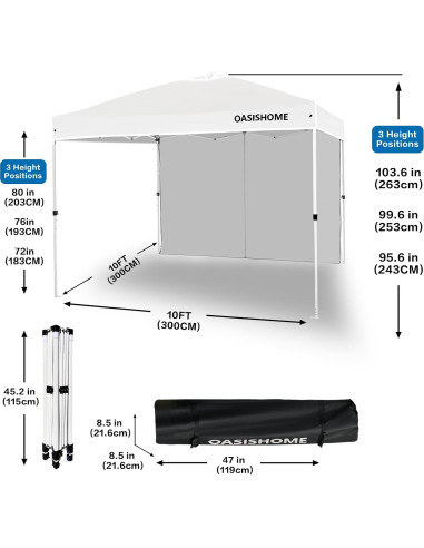 Carpa Plegable OASISHOME 3x3m Blanca con 1 Pared Lateral
