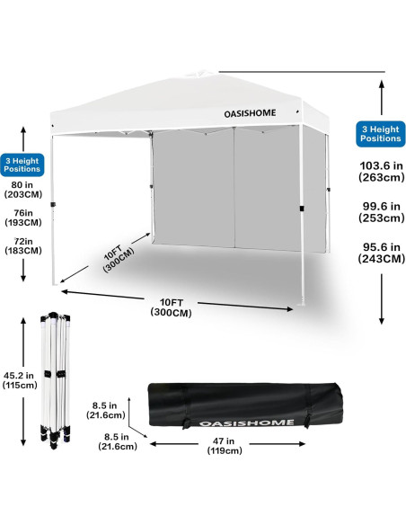 Carpa Plegable OASISHOME 3x3m Blanca con 1 Pared Lateral