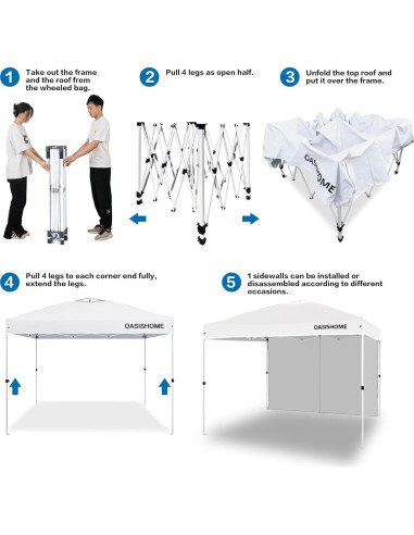 Carpa Plegable OASISHOME 3x3m Blanca con 1 Pared Lateral
