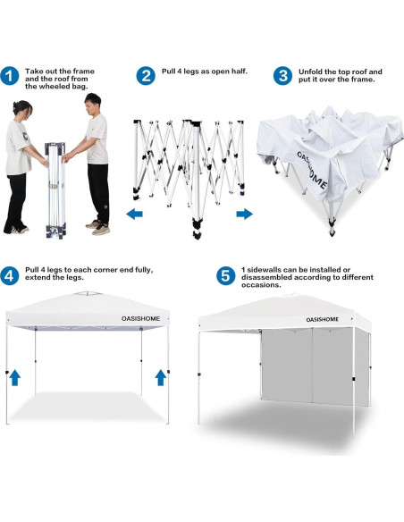 Carpa Plegable OASISHOME 3x3m Blanca con 1 Pared Lateral