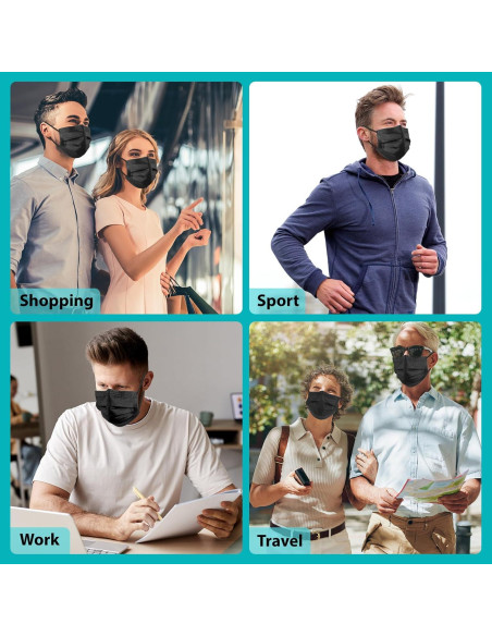 50 Mascarillas Desechables Negras ZTANPS 3 Capas Protección