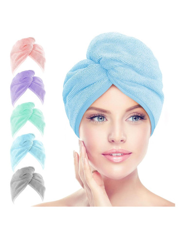 Toalla de Microfibra para Cabello AIDEA - Paquete de 5 Turbantes 66x25cm