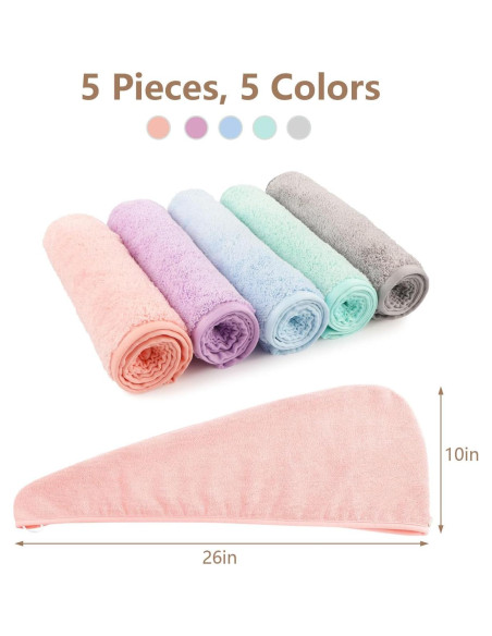 Toalla de Microfibra para Cabello AIDEA - Paquete de 5 Turbantes 66x25cm