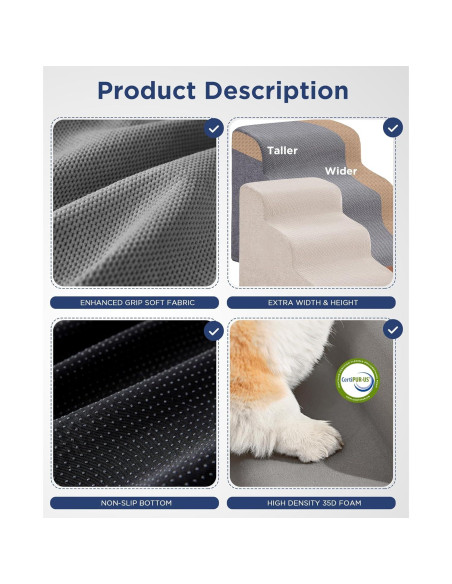 Escalera Curvada Beige para Perros 4 Pasos Antideslizante