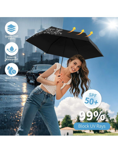 Paraguas Mini Compacto Yoobure Negro 100 cm UV 99% Portátil